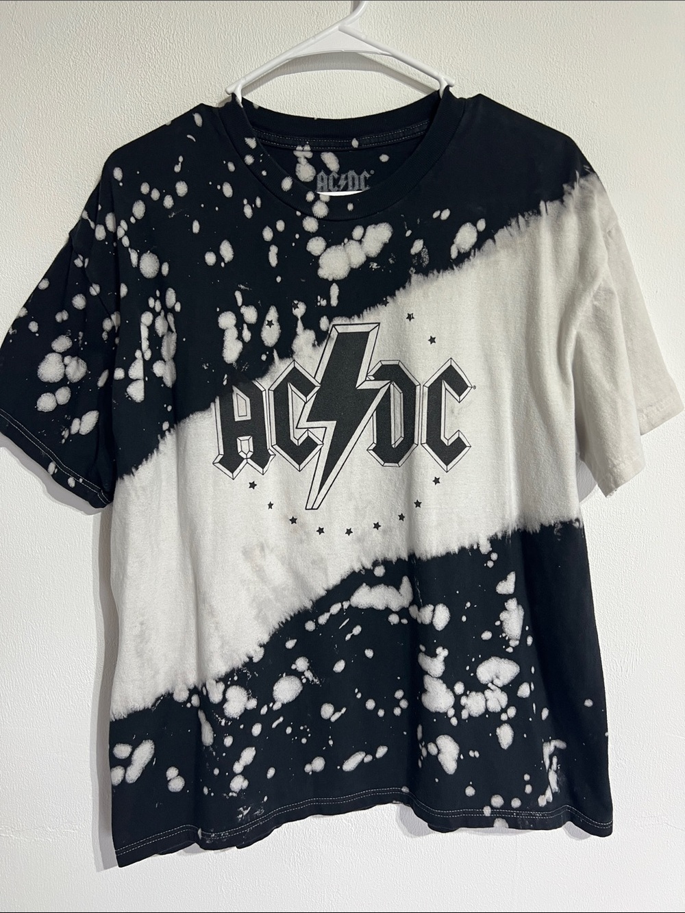 AC/DC Black and White Bleach-Splatter Tee